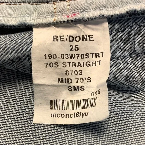 NEW! RE/DONE Size 25 70s Straight Mid 70s Wash Blue Denim Jeans $395 msrp I7-8